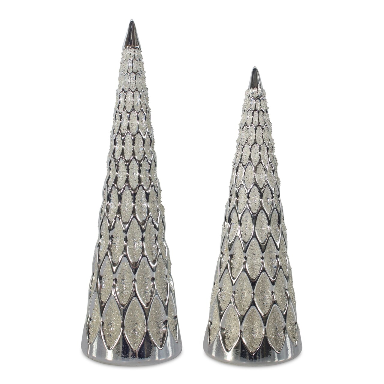 Melrose Set of 2 Silver Christmas Tree Tabletop Decors 12"